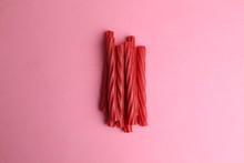 Sweet Red Gummy Licorice In Color Background