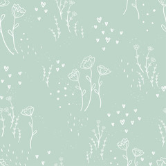 Wall Mural - Cute hand drawn floral seamless pattern, lovely doodle flowers spring background, great for textiles, banners, wallpapers, wrapping - vector design