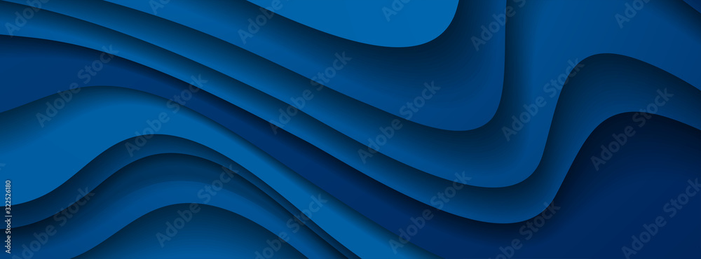 Dark blue paper waves abstract banner design. Elegant wavy vector background - obrazy, fototapety, plakaty 