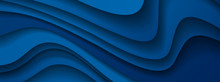 Dark Blue Paper Waves Abstract Banner Design. Elegant Wavy Vector Background