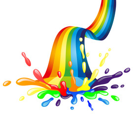 Wall Mural - Bright rainbow and colorful splash with drops on a white background.