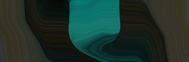 Poster - surreal designed horizontal header with very dark green, teal and teal green colors. dynamic curved lines with fluid flowing waves and curves