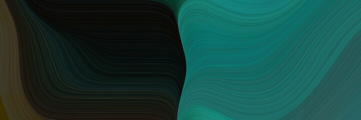 Poster - flowing designed horizontal banner with very dark green, teal and dark slate gray colors. dynamic curved lines with fluid flowing waves and curves