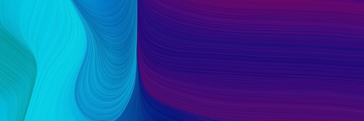 Poster - moving banner design with dark turquoise, indigo and strong blue colors. dynamic curved lines with fluid flowing waves and curves