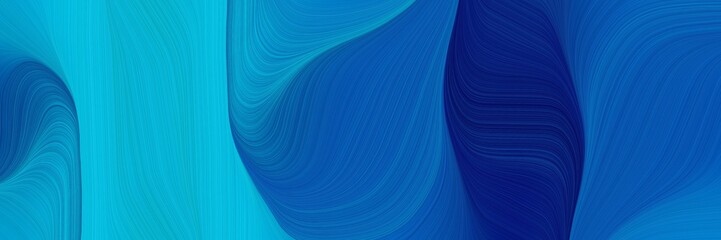 Poster - surreal horizontal banner with strong blue, dark turquoise and midnight blue colors. dynamic curved lines with fluid flowing waves and curves