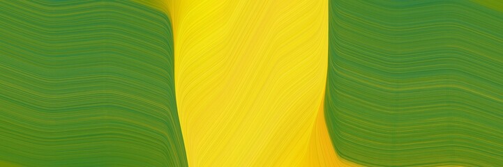 Poster - decorative horizontal header with dark green, gold and olive drab colors. dynamic curved lines with fluid flowing waves and curves