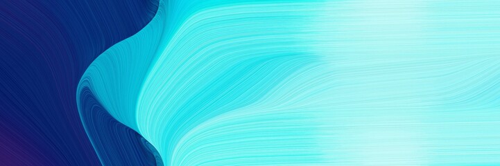 dynamic horizontal banner with pale turquoise, midnight blue and bright turquoise colors. dynamic curved lines with fluid flowing waves and curves