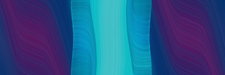 Poster - moving banner design with very dark violet, light sea green and strong blue colors. dynamic curved lines with fluid flowing waves and curves