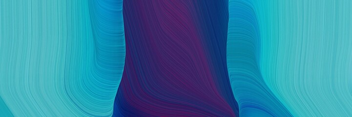 Poster - artistic horizontal banner with light sea green, midnight blue and strong blue colors. dynamic curved lines with fluid flowing waves and curves