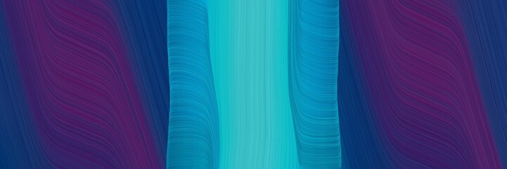 Poster - artistic designed horizontal header with light sea green, very dark violet and dark cyan colors. dynamic curved lines with fluid flowing waves and curves