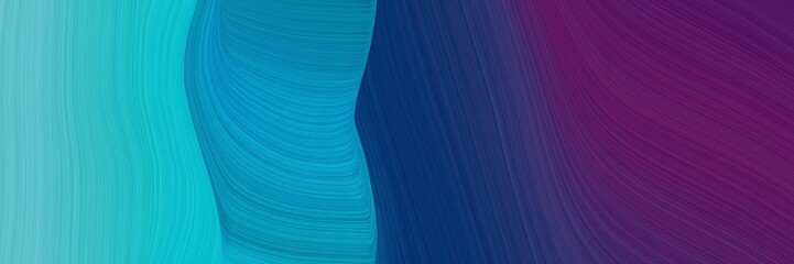 Poster - decorative banner with light sea green, very dark magenta and dark cyan colors. dynamic curved lines with fluid flowing waves and curves