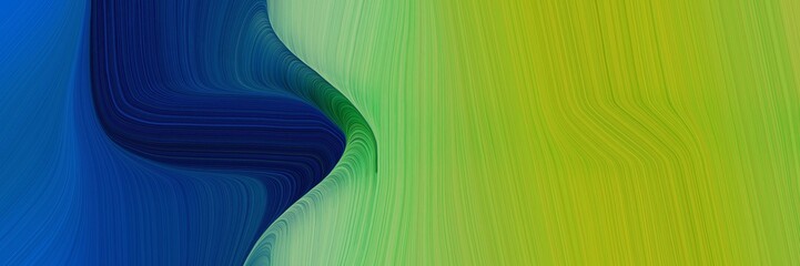 Aufkleber - colorful designed horizontal banner with yellow green, strong blue and midnight blue colors. dynamic curved lines with fluid flowing waves and curves