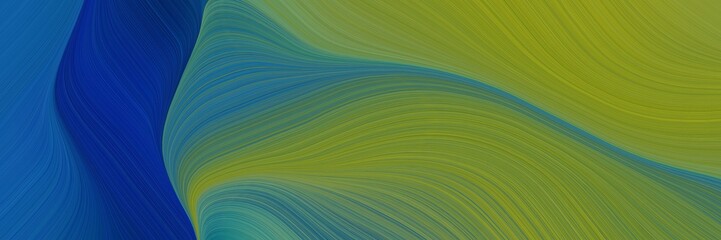 Poster - decorative designed horizontal header with olive drab, strong blue and midnight blue colors. dynamic curved lines with fluid flowing waves and curves