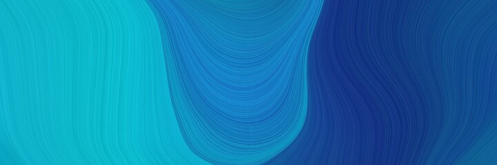 Poster - flowing designed horizontal header with strong blue, dark turquoise and midnight blue colors. dynamic curved lines with fluid flowing waves and curves
