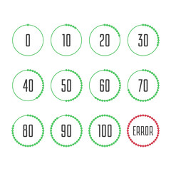 Poster - Circle loading or progress bars isolated on white background. Template graph blue pie chart with gradations 10 20 30 40 50 60 70 80 90 100. Vector illustration EPS 10.