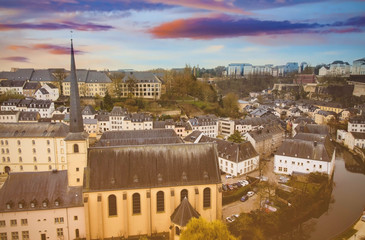 Wall Mural - Sunset sky view of Landmark in the city  and  capital of Grand Duchy of Luxembourg, view of the Old Town and Grund