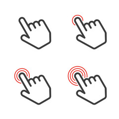 Fototapete - Click here the button. Hand sign with touching a buttons or pointing finger. Hands cursor icon. Vector illustration in flat style. EPS 10.