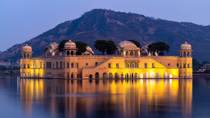 Wall Mural - Jal Mahal Palace at night, Jal Mahal in the middle of the lake, Water Palace was built during the 18th century in the middle of Man Sager Lake, Jaipur, Rajasthan, India, Asia.