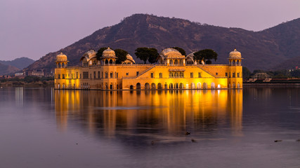 Jal Mahal Palace at night, Jal Mahal palace in Jaipur  in the middle of the lake, Water Palace was built during the 18th century in the middle of Man Sager Lake. Jaipur, Rajasthan, India, Asia