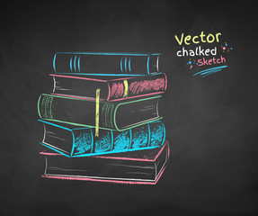 Canvas Print - Chalk drawn illustration of pile of books