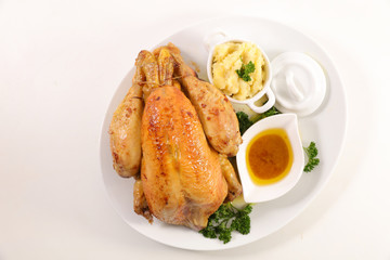 Canvas Print - roasted chicken with mashed potato and sauce