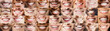 Leinwandbild Motiv Panoramic collage of multiethnic people white smiles