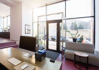 Wall Mural - Reception in a beauty salon with desk, computer