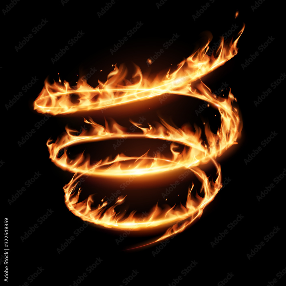 Abstract flame spiral whirl on black background - obrazy, fototapety, plakaty 