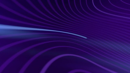 Fototapete - deformed wavy wires with motion glowing lines on splines. 3d loop animation. hd