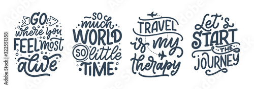 Fotomural Set with travel life style inspiration quotes, hand drawn lettering posters