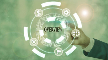 Poster - Word writing text Overview. Business photo showcasing the general review or summary of subject project movie book