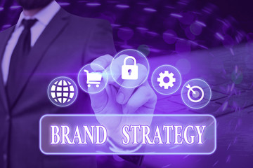 Fototapete - Conceptual hand writing showing Brand Strategy. Concept meaning Longterm plan for the development of a successful brand