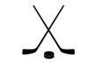 A vector illustration of two crossed hockey sticks and a puck