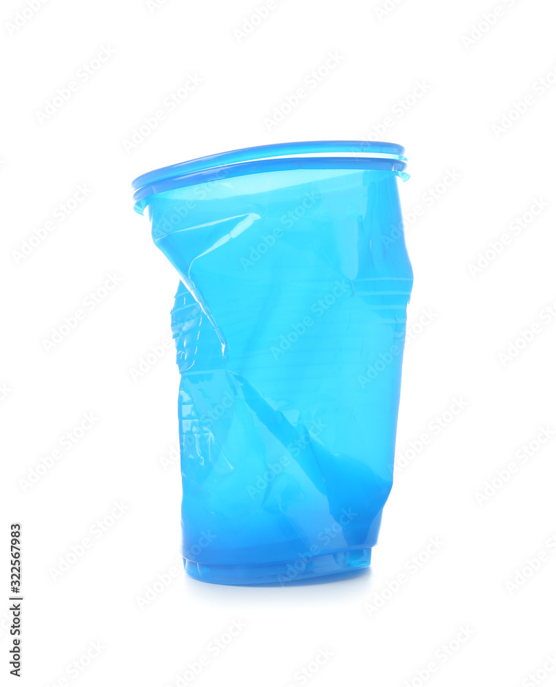 Plastic cup on white background. Recycling concept
