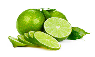 Wall Mural - Pieces of lime isolated on white background