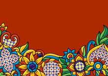 Background With Mexican Talavera Pattern. Decoration With Ornamental Flowers.