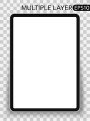 Poster - a tablet computer in a realistic style. layout with a blank screen on an isolated transparent backgr