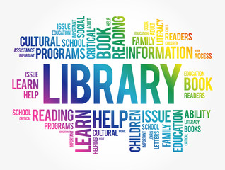 Library word cloud collage, education concept background