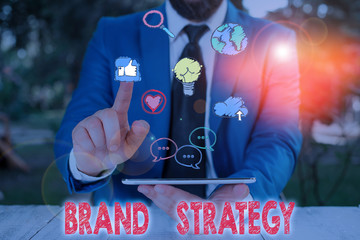 Fototapete - Word writing text Brand Strategy. Business photo showcasing Longterm plan for the development of a successful brand