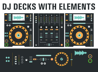 Dj cd decks with isolated elements. Disk mixing player, mixing console.