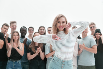 Wall Mural - group of diverse young people applauding their leader