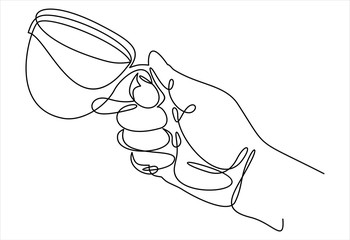 Vector coffee illustration drawn with one line. Hand holding a cup of coffee.