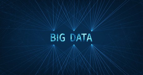 Poster - big data low poly connection visualization concept on dark blue color background.
