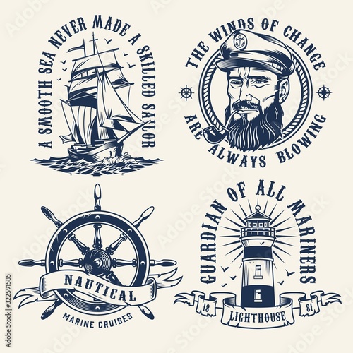 Cuadros en Lienzo Vintage nautical monochrome labels