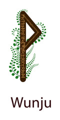 Wall Mural - Rune Wunju, Wunyo. Vertical projection. Scandinavian. Rune elements Earth, green shoots around the runes