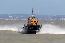 Eastbourne, UK. February 11th 2020: Eastbourne RNLI Lifeboat Rises Out Of The Water.