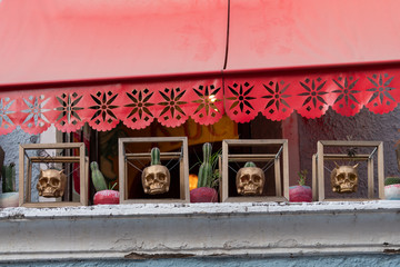 Calaveras Skull decoration on Mexican Souvenir Shop in Guanajuato Mexico.