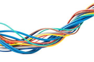 Colorful electrical cable isolated on white background