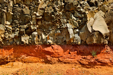 basalt flows bake rhyolitic volcanic ash, highway 395, north of alturas, california