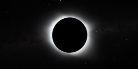 the total solar eclipse, view from outer space with stars of galaxy background, wide banner . elemen